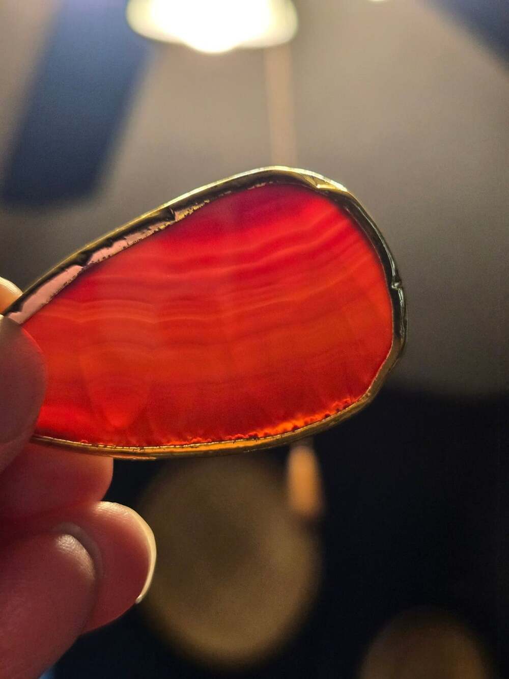 Natural Red Banded Agate Pendant Gemstone with Gold Tone Bail